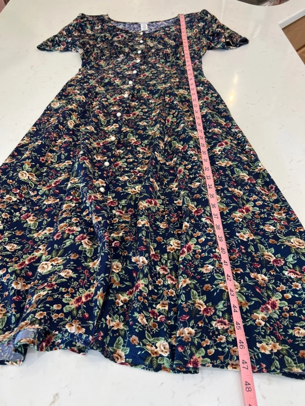 90s Floral Empire Waist Rayon Midi Dress Prairie Cottagecore No Boundaries - Picture 13 of 14